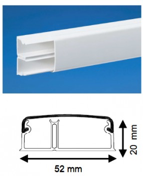 Moulure 20X52mm 2 compartiments Long 2m Iboco