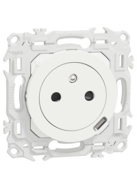 Mécanisme Prise 2P+T affleurante + chargeur USB-C 18W Blanc craie Odace Schneider