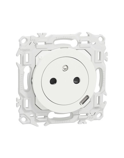 Mécanisme Prise 2P+T affleurante + chargeur USB-C 18W Blanc craie Odace Schneider