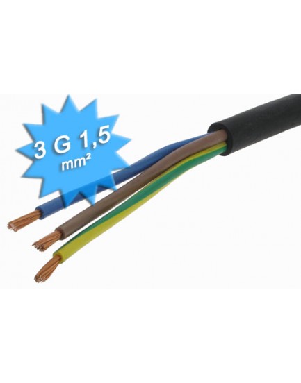 Câble électrique rigide 3G1.5 mm² cuivre à la coupe R02V 3G1.5